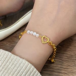Fashion <b>Bracelets</b> 18K Gold Plated Jewelry Trendy Heart Link <b>Bracelet</b> for <b>Women</b> - Product Image 1