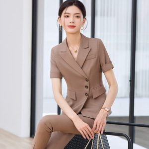 Women's Summer Short Sleeve Suit Set Slim Fit Business Formal Wear Anti Wrinkle Notched Collar Office Lady Style - Product Image 1
