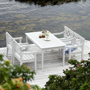 Ensemble de table de jardin d'extérieur en bois, mobilier de patio, ensemble de salle à manger à lattes avec fauteuils pour balcon, cour, terrasse - Product Image 2