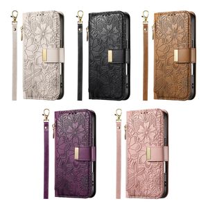 Custodia a <span class=keywords><strong>Portafoglio</strong></span> in Pelle PU di Lusso per <span class=keywords><strong>iPhone</strong></span> 17 con Motivo Floreale e Foglie, con Cordino per Accessori Telefono - Product Image 1