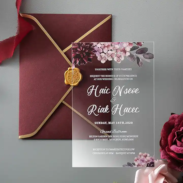 Square Rose Gold Acrylic Wedding Invitations