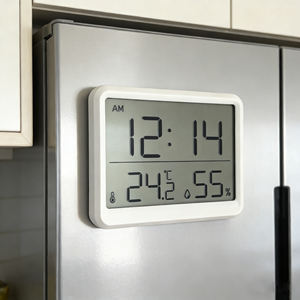 ساعة منبه رقمية متعددة الوظائف فائقة النحافة وبسيطة وعصرية مع شاشة LCD كبيرة تعمل بالبطارية وصديقة للبيئة مع عرض درجة الحرارة والرطوبة - Product Image 2