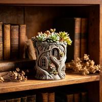 B63871 Moule en silicone pour pot de fleurs en forme de maison d'arbre de conte de fées, pot à succulentes en plâtre et résine époxy, décoration de bureau en forme de souche d'arbre forestier