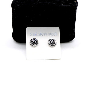 yunnique Titanium Steel Round <b>Stud</b> Earrings Letter Design Tai <b>Silver</b> Men Women Fashion Jewelry - Product Image 4