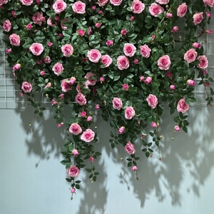 Haute qualité vraie touche soie artificielle thé Roses rotin fleur tenture murale vignes pour mariage <span class=keywords><strong>vacances</strong></span> fête des mères noël - Product Image 1
