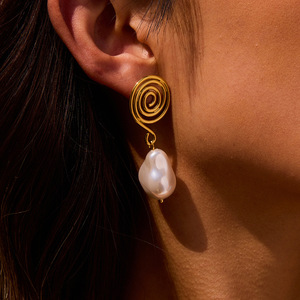 ต่างหูจี้รูปทรงเรขาคณิตพร้อมไข่มุกเทียมสำหรับผู้หญิงสวมใส่ทุกวัน - Product Image 3