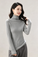 Pull en maille col roulé moulant pour femme, doux et extensible, à manches longues, mélange cachemire, chaud et basique pour l'automne