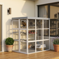 Grand enclos extérieur pour chat, en bois, avec plateformes et toit résistant aux intempéries, pour plusieurs chats