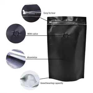 एल्यूमिनियम फॉयल स्टैंड अप सील पाउच खाद्य पैकेजिंग जिपर लॉक प्लास्टिक कॉफी बीन बैग वाल्व के साथ