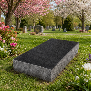 Marqueur plat en granit noir jais à vendre, monument funéraire, design américain, surface noire - Product Image 1