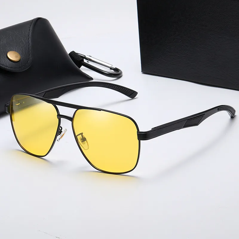 Designer Fashion Mannelijke Aluminium Magnesium Brillen Nachtlens Gepolariseerde Zonnebril Voor Mannen