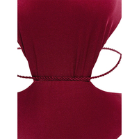 Meilleure Vente Maillot de Bain Monokini Rouge Sexy pour Femme, Une Pièce, Découpes Latérales, Décoration Corde, Coupe Haute, Bretelles Fines, Plage