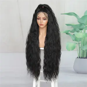 X-TRESS 13x4 Pre Plucked With Baby Hair Synthetic Lace Front Wigs 32 Inch Black Color Fluffy Long Body Wave Wig For Black Women