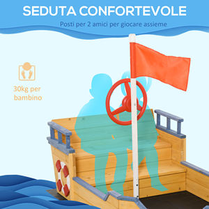Outsunny Barco Pirata de Madera para Niños, Arenero con Compartimento de Almacenamiento, 158x78x45,5 cm - Product Image 5