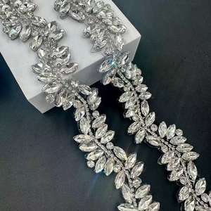 고품질 화려한 아플리케 디자인 새시 모양 비즈 실버 크리스탈 라인스톤 아플리케 벨트 트림 - Product Image 5