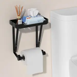 Porte-<span class=keywords><strong>papier</strong></span> <span class=keywords><strong>toilette</strong></span> mural double en acier inoxydable <span class=keywords><strong>noir</strong></span> <span class=keywords><strong>mat</strong></span>, nouveau design, avec boîte de rangement pour salle de bain et cuisine - Product Image 1