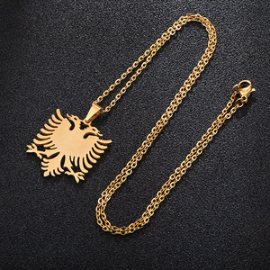 Mode Acier Inoxydable Albanie Aigle Drapeau Collier Plaqué Or 18K Personnalisé <span class=keywords><strong>la</strong></span> <span class=keywords><strong>République</strong></span> d'Albanie Drapeau Carte Pendentif Collier - Product Image 3