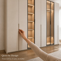 Armoire de chambre haute en MDF Chêne Glamour, double porte, gain de place, faible teneur en formaldéhyde E0, autoportante, prix usine, OEM, écologique