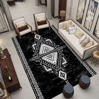 Tapis Noir Grand Format Style Champêtre Profond en Fibre de Polyester, Résistant aux Taches et Lavable en Machine, Tailles Personnalisables