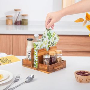 Wooden <b>Kitchen</b> Condiment Organizer With Bottle Holder And <b>Paper</b> Rack Multi Function Countertop Storage - Product Image 4