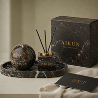 AIKUN – Coffret Cadeau Diffuseur à Bâtonnets en Marbre Personnalisé avec Logo, Parfum d'Ambiance de Luxe pour Chambre, Hôtel, Spa