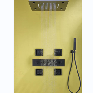 Pommeau de douche carré haute pression, de luxe, pour salle de bain, avec LED, <span class=keywords><strong>couverture</strong></span> complète, modèle cascade, couleur noire - Product Image 3