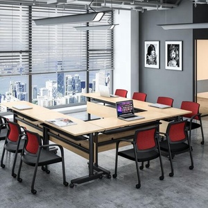 LEADCOM BERLIN Mobilier de bureau en acier LS-4-2 durable table de réunion pliable et mobile à dessus rabattable bureau de salle de conférence à vendre - Product Image 3