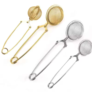 Filtro per Tè in Rete per Caffè ed Erbe, Infusore a Sfera in Acciaio Inox Placcato <span class=keywords><strong>Oro</strong></span> e <span class=keywords><strong>Oro</strong></span> Rosa con Manico - Product Image 1