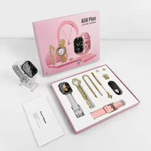 A58 Plus Ladies Gold Watch Combinación única Smartwatch para mujer con collar de oro Anillo Doble Correa Smartwatch para mujer