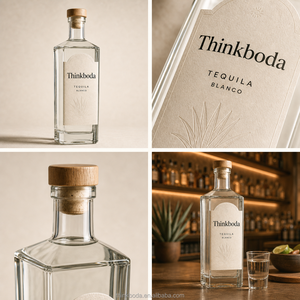 Botella de Vidrio Transparente Cuadrada Apilable con Tapa de Madera para <span class=keywords><strong>Tequila</strong></span>, Ideal para Envíos de Productos de Comercio Electrónico - Product Image 4