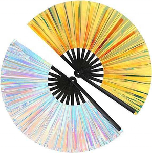 Glitter Festival Folding Hand <b>Fan</b> Clack Holographic Rave Hand <b>Large</b> Craft Iridescent <b>Fan</b> for Party Outfit Accessories - Product Image 1