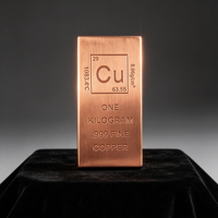 Barre de cuivre massif pur à 99,9 % de 1 kg, lingot gravé avec l'élément du tableau périodique en cuivre pour collection et investissement scientifique