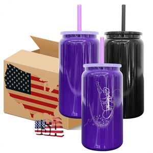 Vaso de sublimación en blanco negro y morado de 16 oz para refrescos, de doble pared de acero inoxidable, para transferencias DTF y UV, desde almacén de EE. UU. - Product Image 1