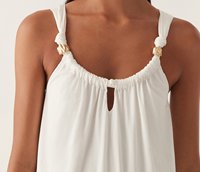 Robe d'été élégante blanche sans manches, mi-longue, en lin et coton naturel tissé, respirante et décontractée pour femme