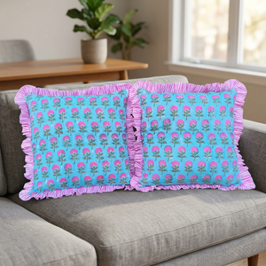 Cotton Raffle Cushion Covers Bohemian <b>Throw</b> Pillows Cases Side Style Floral Printed Indian Cotton Cushion Cover in Pure Cotton - Product Image 2