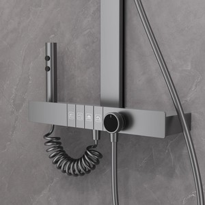 ชุดฝักบัวทรงสี่เหลี่ยมทันสมัย พร้อมหน้าจอแสดงอุณหภูมิ ติดตั้งแบบฝัง สีเทากันเมทัล เคลือบสีอบด้วยระบบดิจิตอลเทอร์โมสตัท - Product Image 3