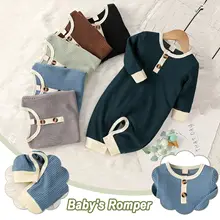 Yiwu Yiyuan Garment long sleeve buttons baby knitted jumpsuit plain solid color baby waffle jumpsuit unisex clothes for babies