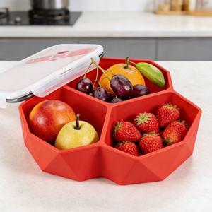 Boîte de conservation alimentaire en silicone personnalisée en gros, design multifonctionnel, qualité alimentaire, pliable, anti-fuite, 3 compartiments, pour le déjeuner - Product Image 2