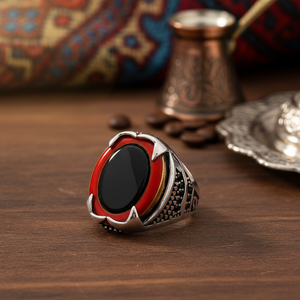 Oval Onyx Stone Red Design Ottoman <b>Men's</b> <b>Ring</b> Turkish Handmade Wholesale Authentic <b>Silver</b> <b>Men</b> <b>Ring</b> - Product Image 2