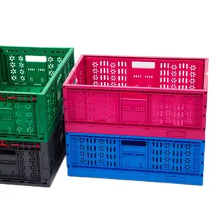 600*400*225mm Blue Mesh Storage Agriculture Plastic Crate For Vegetable Fruit Tomato Plastic Folding Crate