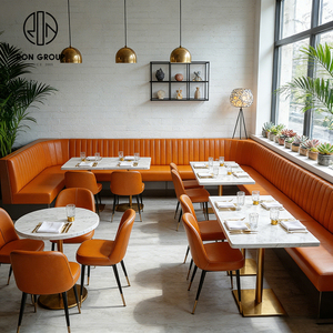 Banquette en cuir orange <span class=keywords><strong>moderne</strong></span> en forme de L, table ronde en marbre avec chaises en velours, mobilier pour café et restaurant - Product Image 6
