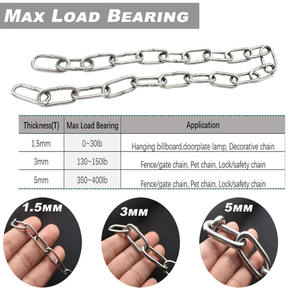 स्टेनलेस स्टील304 सुरक्षा श्रृंखला 20in (l) x 0.12in (t) लंबी लिंक श्रृंखला प्रकाश - Product Image 2