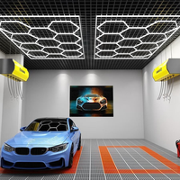 Lumière de garage LED Hexagrid 110v-220v, lampe de travail hexagonale en nid d'abeille, lampe de plafond 680W 6000-6500K, en aluminium + couvercle en PC pour atelier automobile