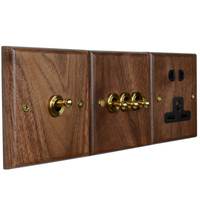 Interruptor de latón vintage de madera maciza de estilo norteamericano, 1 Banda, 3 vías y enchufe de pared, interruptor estándar del Reino Unido