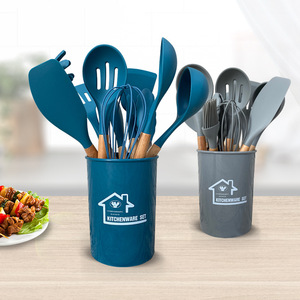 Ensemble d'ustensiles de cuisine en silicone antiadhésif Havkup GC02 avec manche en bois coloré pour enfants, 12 pièces, pour <span class=keywords><strong>la</strong></span> cuisson et le <span class=keywords><strong>fromage</strong></span> - Product Image 5