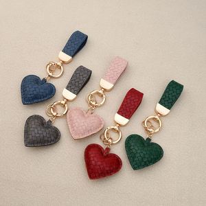 Woven Pattern Car Keychain <b>Ring</b> with Short Wrist Strap PU Leather Car Keyring Heart-shaped <b>Bag</b> Charms <b>Key</b> Pendant Gift for Men - Product Image 1