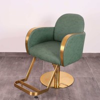 Chaise de coiffure hydraulique en cuir PU vert foncé avec cadre doré pour salon de beauté