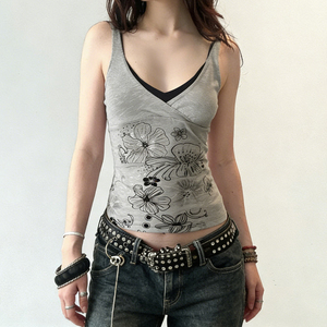 Vintage Floral Color Block <b>Patchwork</b> Camisole <b>Top</b> Fashion Street Y2K Print Casual <b>Top</b> - Product Image 2