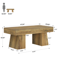 Table basse de ferme, tables centrales rectangulaires en bois de 47 pouces avec base épaisse, meubles de thé à cocktail bas modernes
