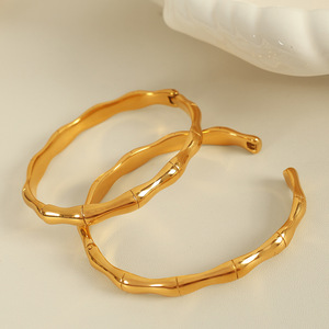 Bamboo Shape Bangle Gold Silver Plated <b>Titanium</b> Steel Unisex Fashion Jewelry Bracelet - Product Image 2